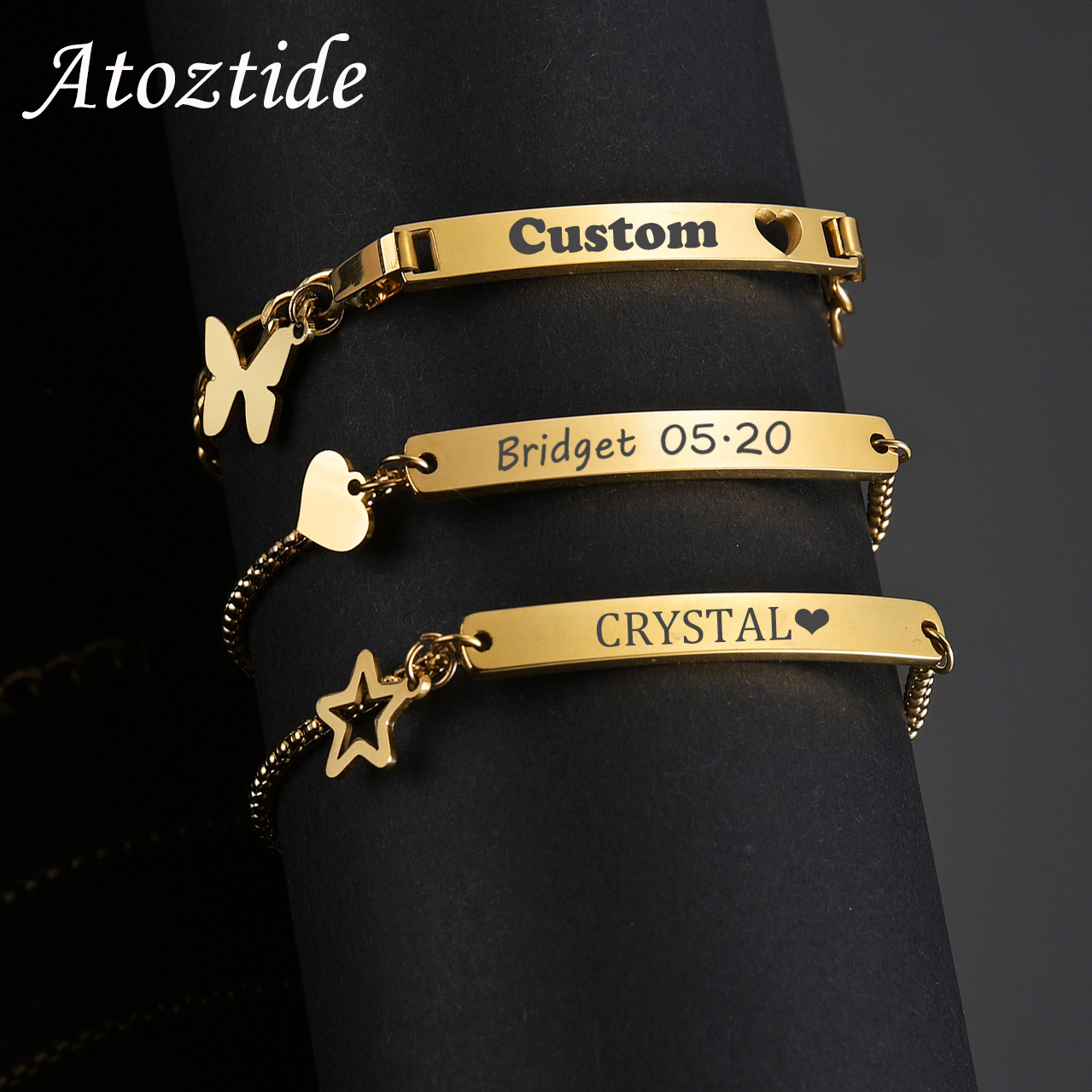 Butterfly Clasp Deployant - Atoztide Personalized Engrave Baby Name Heart