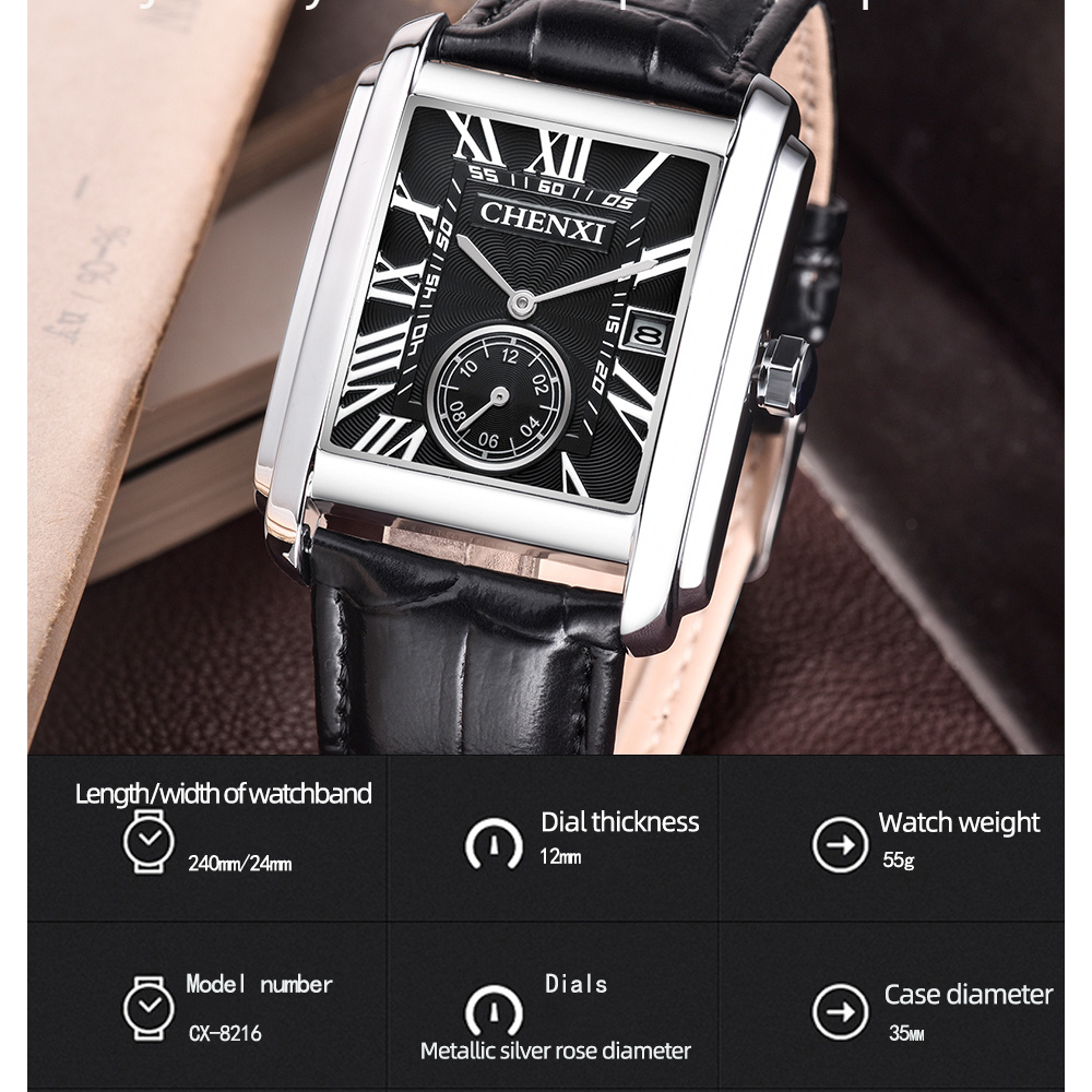 CHENXI 8216 Fashion Classic Sq - Leather Watch Band Men incelemesi ve fiyatı