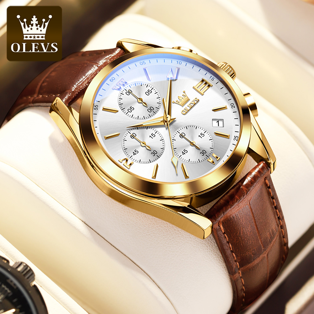 OLEVS 2872 Chronograph Men's W - Leather Watch Band Men incelemesi ve fiyatı