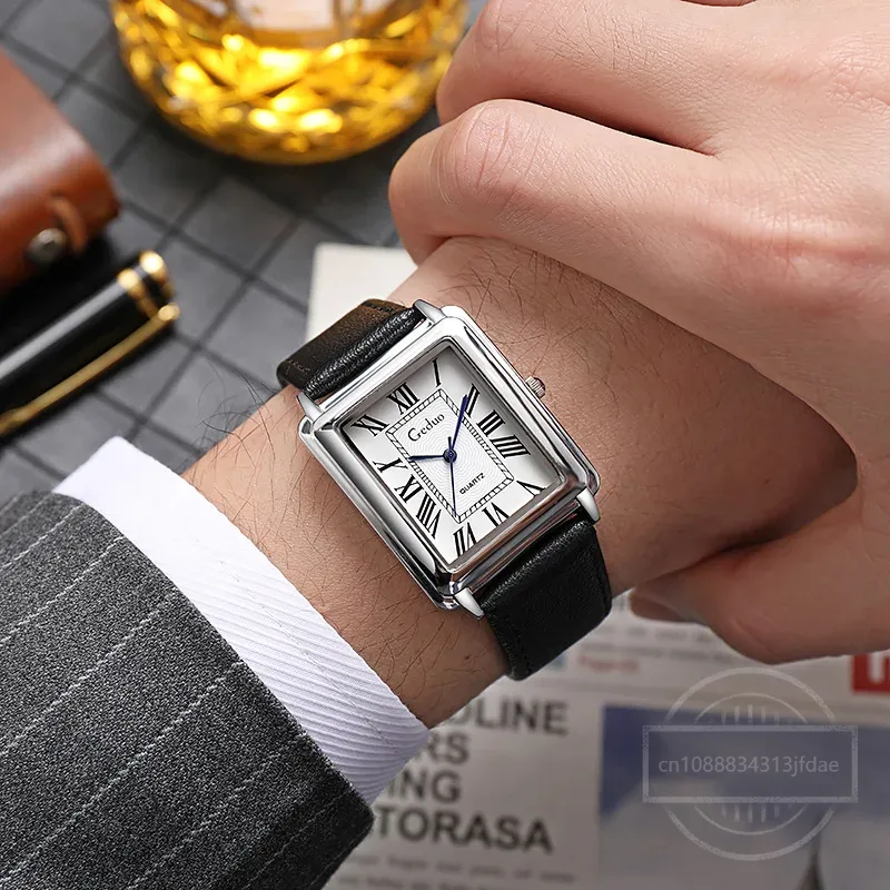 New Fashion Designer Rectangle - Leather Watch Band Men incelemesi ve fiyatı