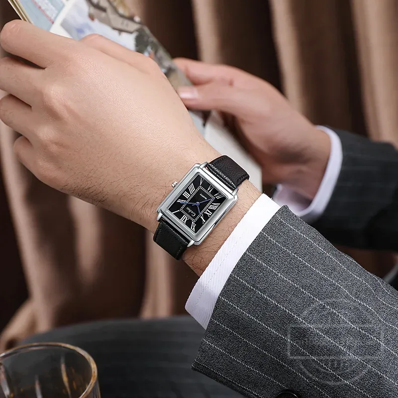 New Fashion Designer Rectangle - Leather Watch Band Men incelemesi ve fiyatı