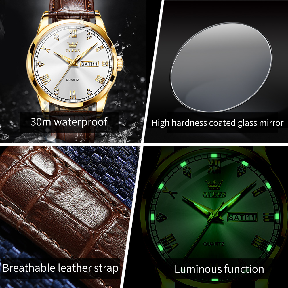 OLEVS 6896 Top Brand Men Quart - Leather Watch Band Men incelemesi ve fiyatı