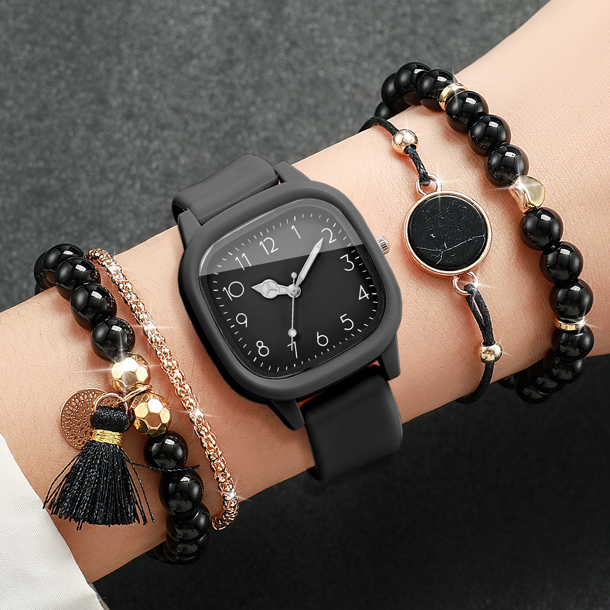 5PCS Fashion Square Women Watc - Silicone Band Women incelemesi ve fiyatı